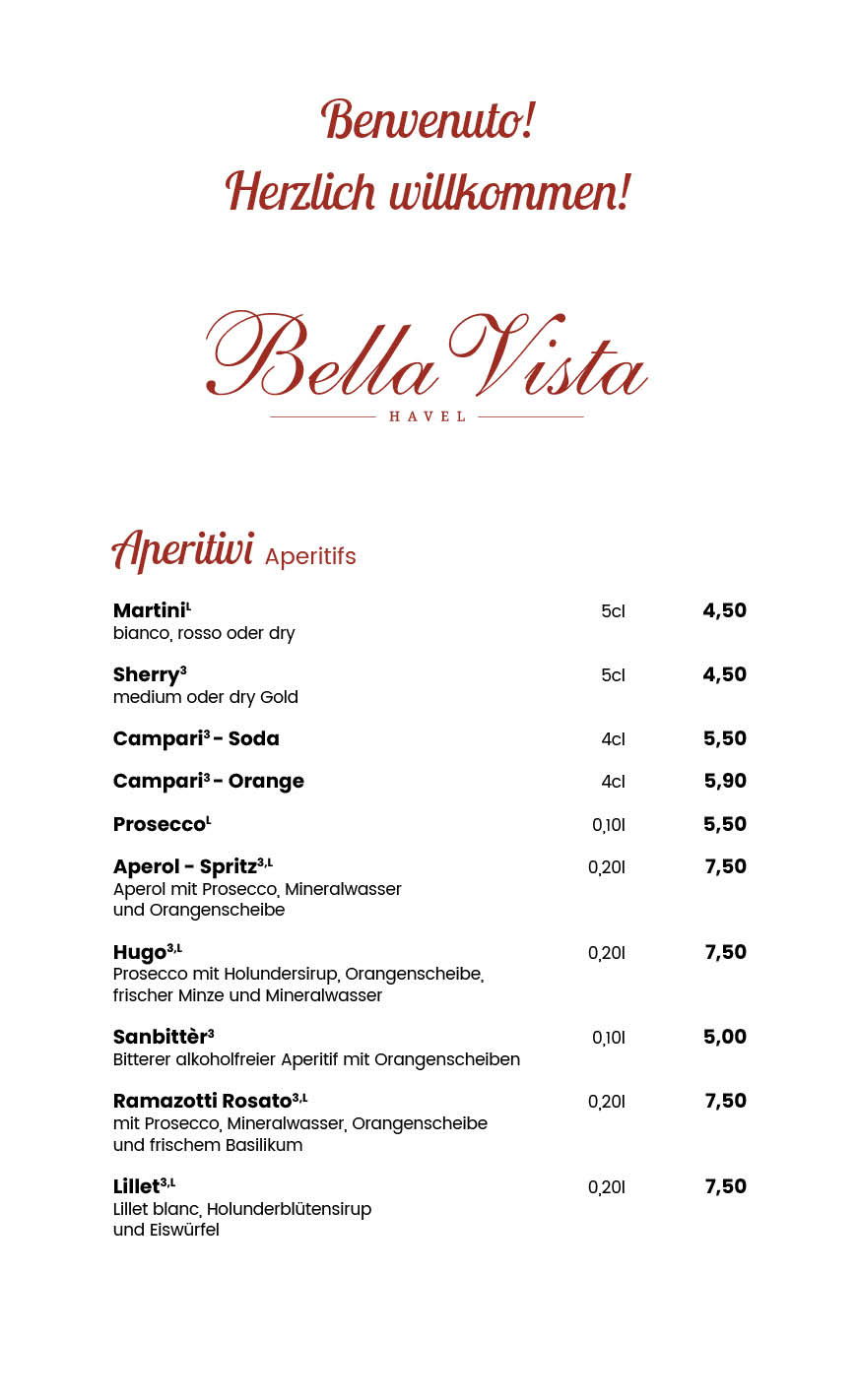 Restaurant Bella Vista Hohen Neuendorf Speisekarte